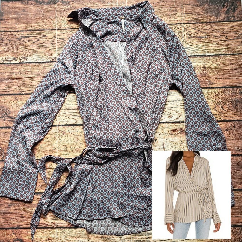 Free People Arlo Wrap Belted Top in Sky Combo